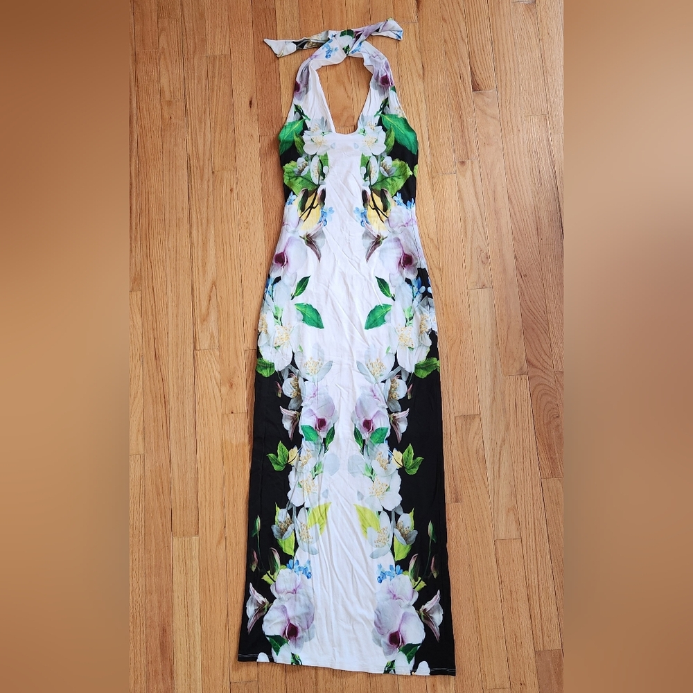 Ted Baker Floral Maxi Halter Dress Size 1 NEW